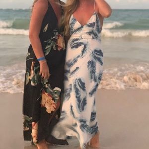 Float Sweetly Blue and White Feather Print Dress